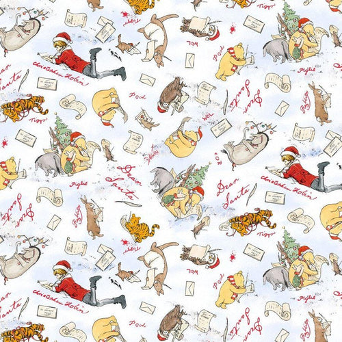 Christmas Winnie the Pooh Bear Dear Santa Fabric 100% Cotton - Licensed Fabric Christmas at Pooh Corner