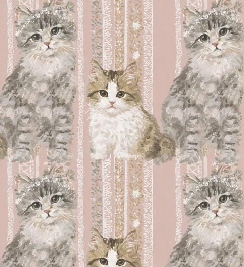 Lace Cats Cotton fabric- Continuous cuts- 100% Cotton- Drewie Pie Fabrics