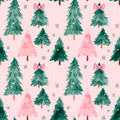 Green & Pink Christmas Trees Cotton fabric - Christmas - holiday- continuous cuts - Drewie Pie Fabrics