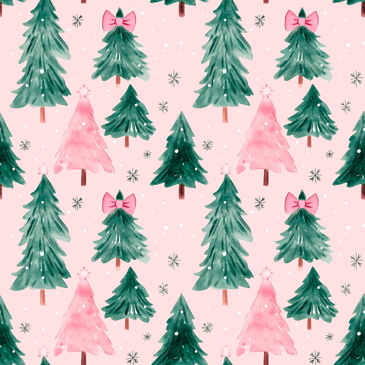 Green & Pink Christmas Trees Cotton fabric - Christmas - holiday- continuous cuts - Drewie Pie Fabrics