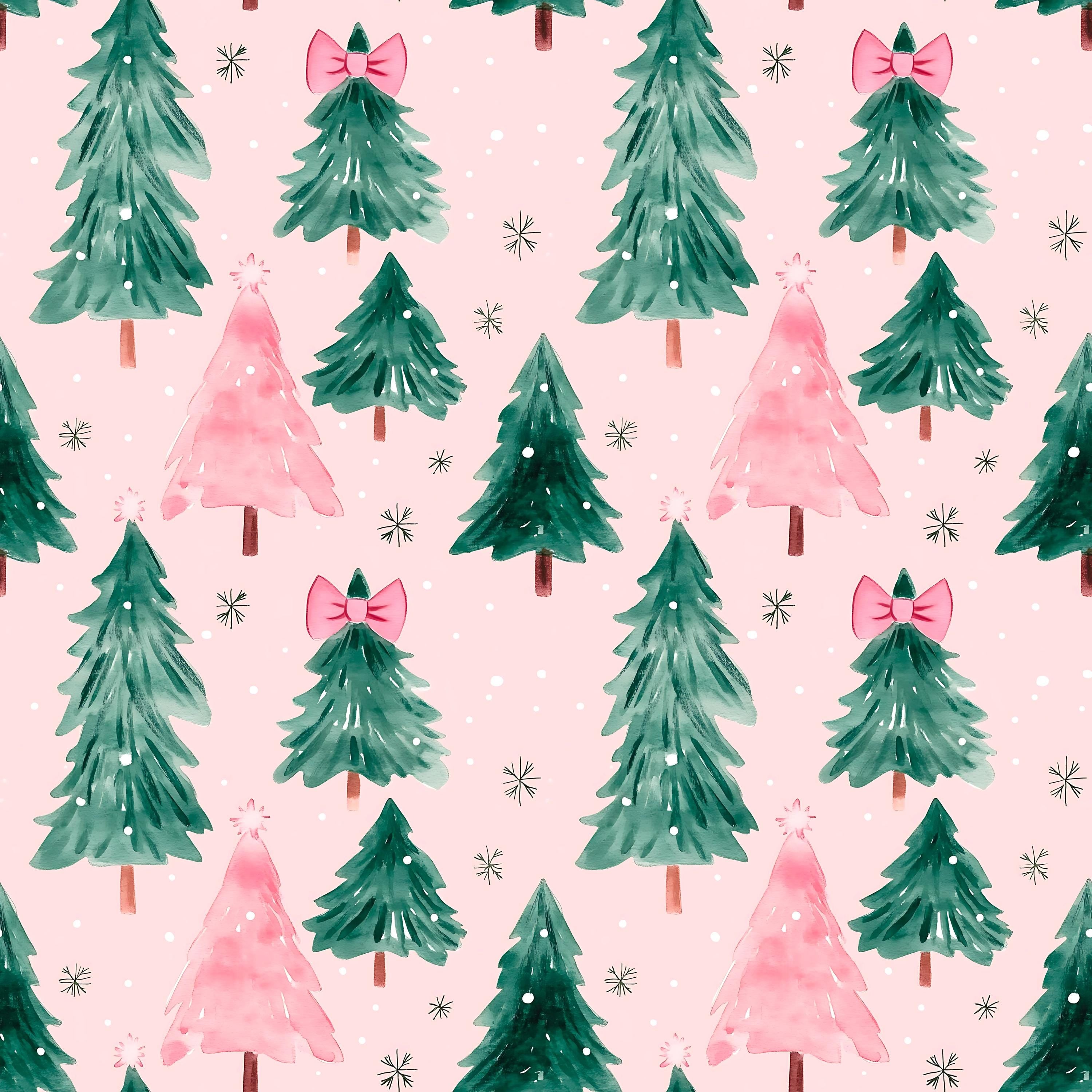 Green & Pink Christmas Trees Cotton fabric - Christmas - holiday- continuous cuts - Drewie Pie Fabrics