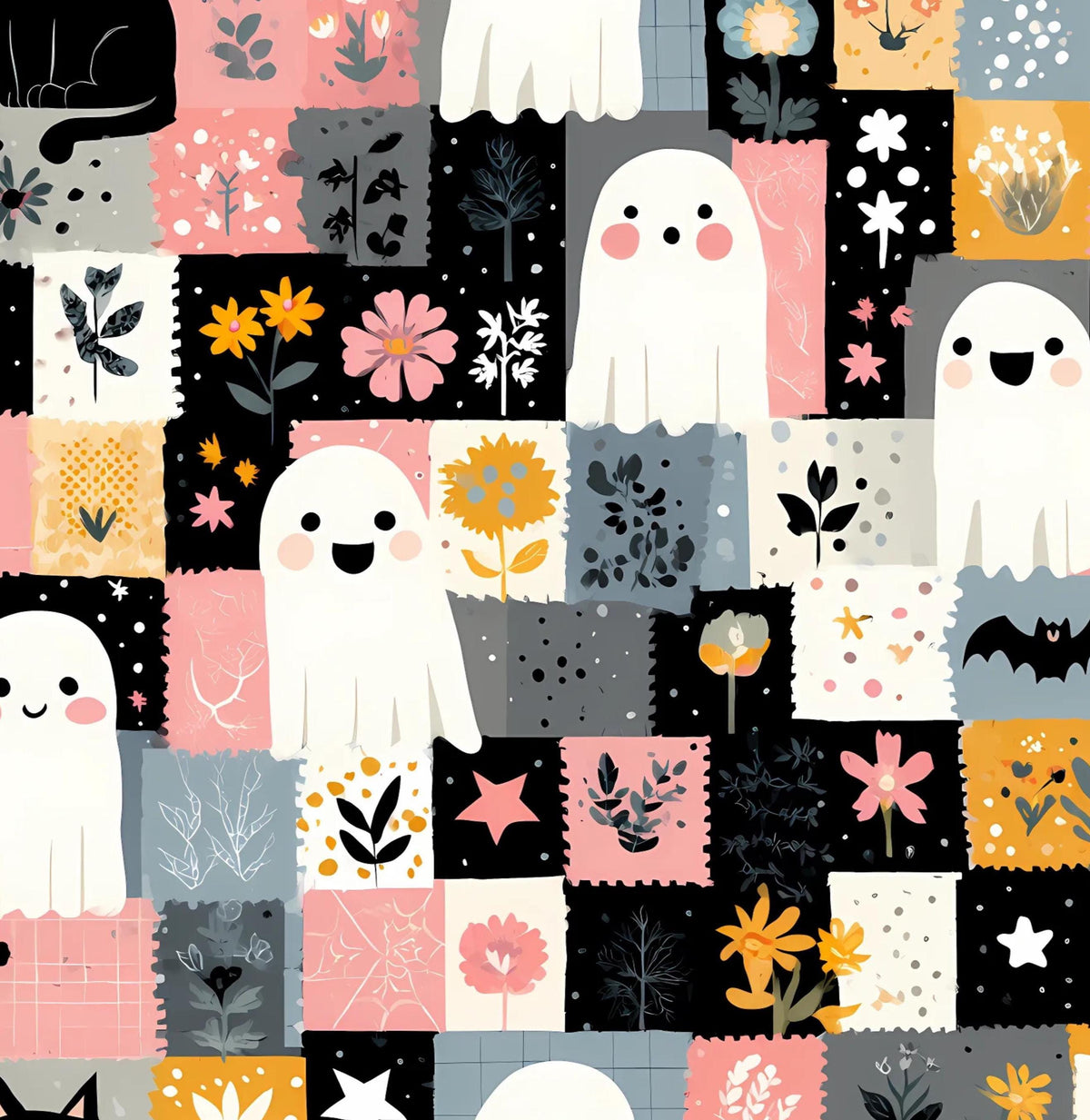Patchwork Ghosts Halloween 100% Cotton Fabric - Drewie Pie Fabrics
