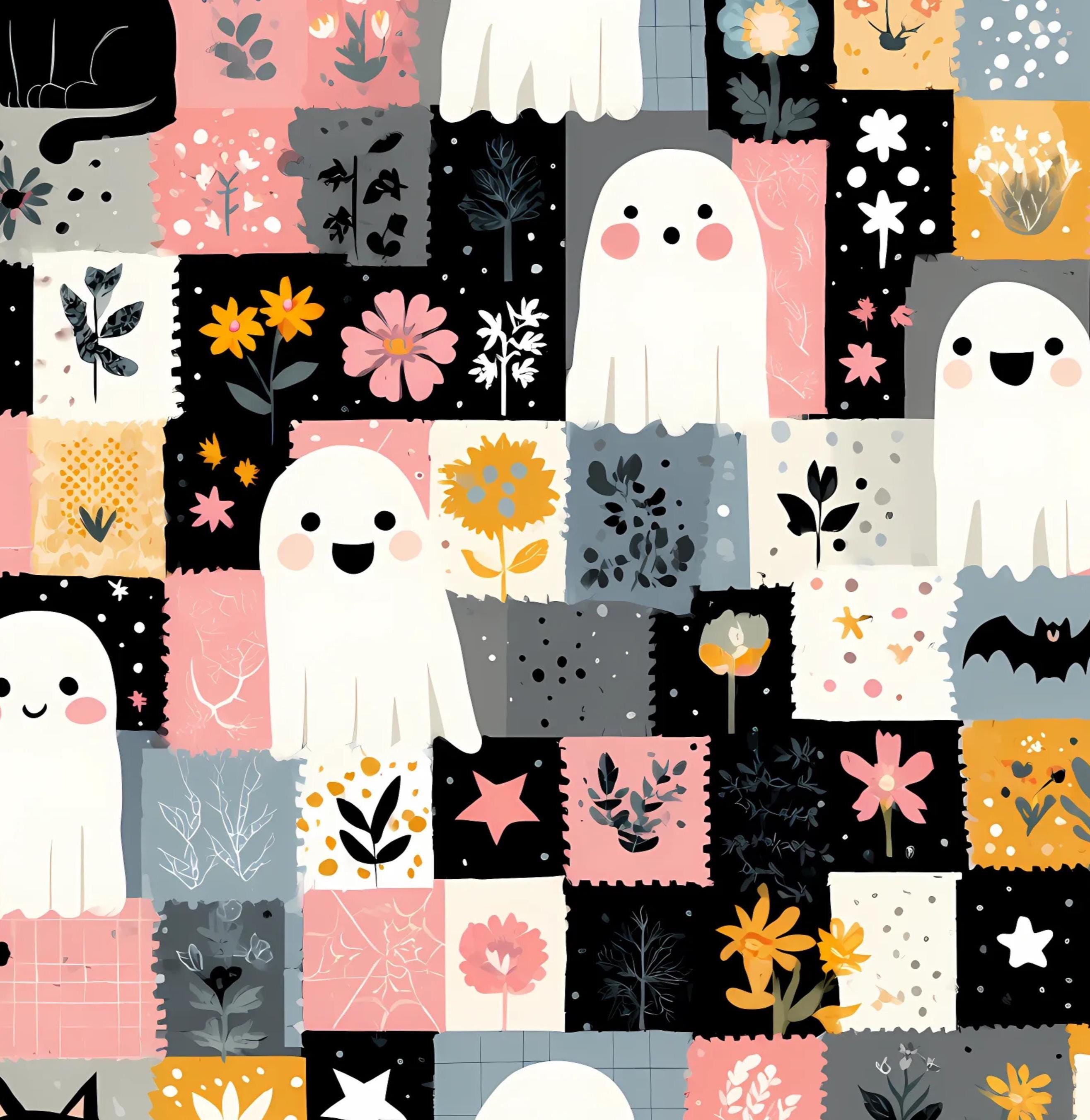 Patchwork Ghosts Halloween 100% Cotton Fabric - Drewie Pie Fabrics