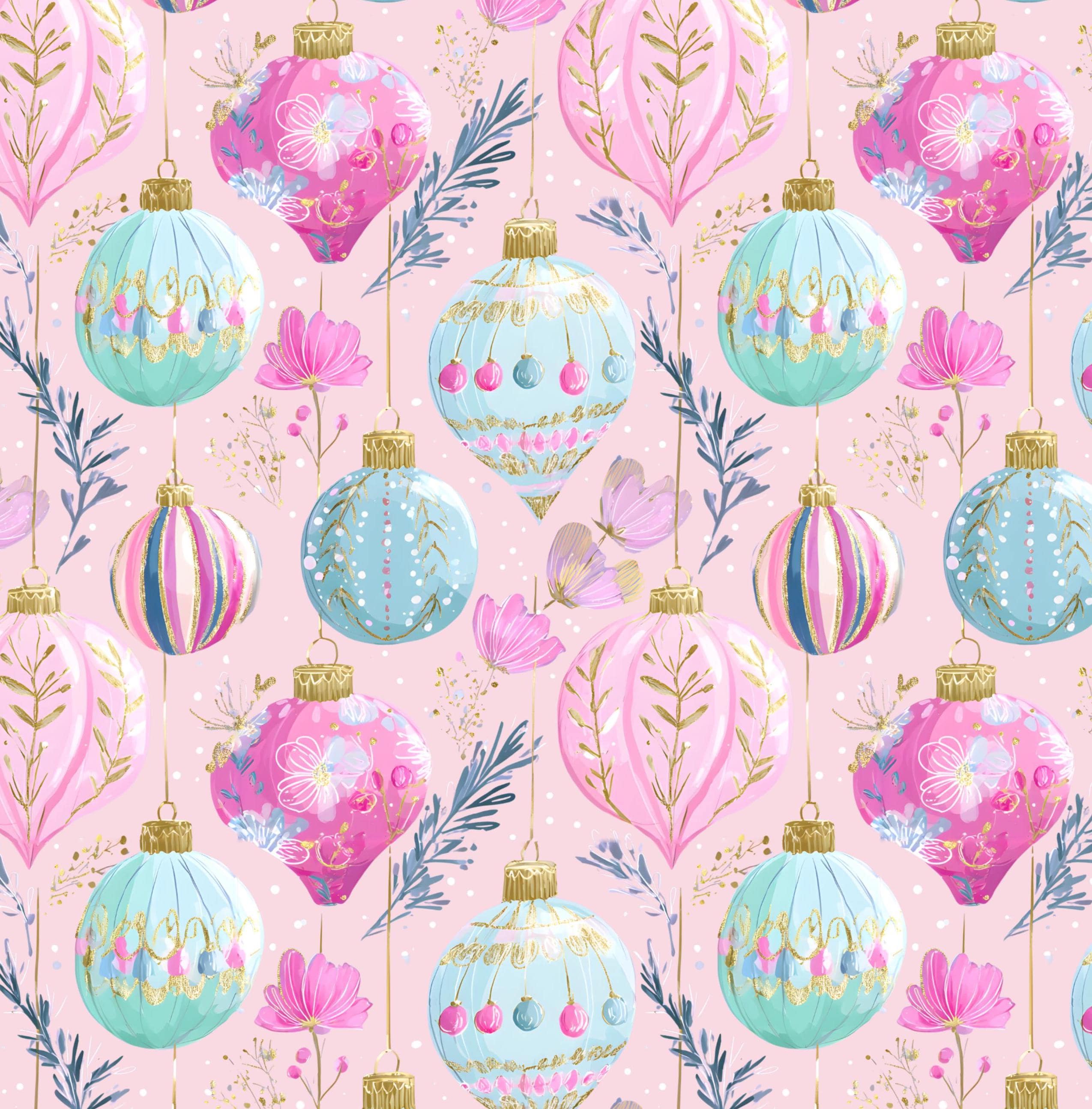 Ornament Pink Christmas Cotton fabric - Christmas - holiday- continuous cuts - Drewie Pie Fabrics