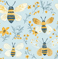 Pretty Bees on Blue Cotton fabric Continuous cuts- 100% Cotton Designed by DigiBunnyStudio - Fabric by Drewie Pie Fabrics