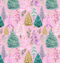 Festive Pink Christmas Trees Cotton fabric - Christmas - holiday- continuous cuts - Drewie Pie Fabrics