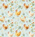 Floral Blue Chickens Cotton fabric- Continuous cuts- 100% Cotton- Drewie Pie Fabrics