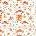 Cute Floral Highland Cows Fabric - 100% Cotton - Fabric- continuous cuts - Drewie Pie Fabrics