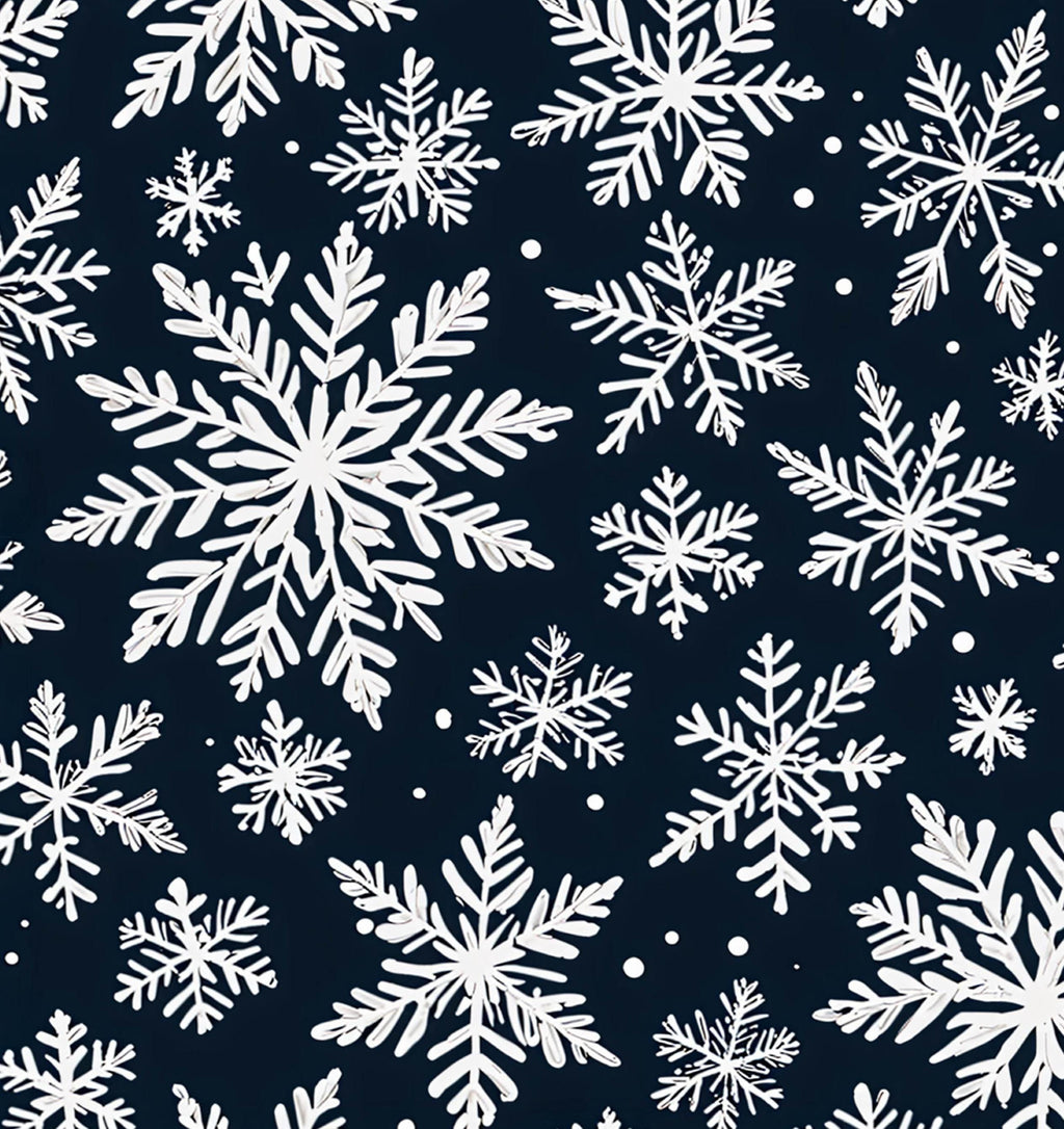 Snowflakes on Black Christmas 100% Cotton Fabric- Snowflakes - Drewie Pie Fabrics