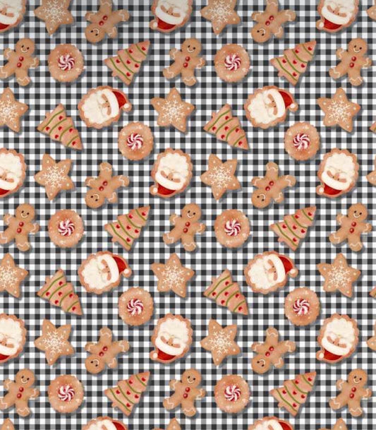 Very Merry Gingerbread 24614 Christmas Cookiea Black Plaid 100% Cotton fabric - Continuous Cuts