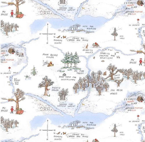 Christmas Winnie the Pooh Bear Fabric 100% Cotton - Licensed Fabric Christmas at Pooh Corner