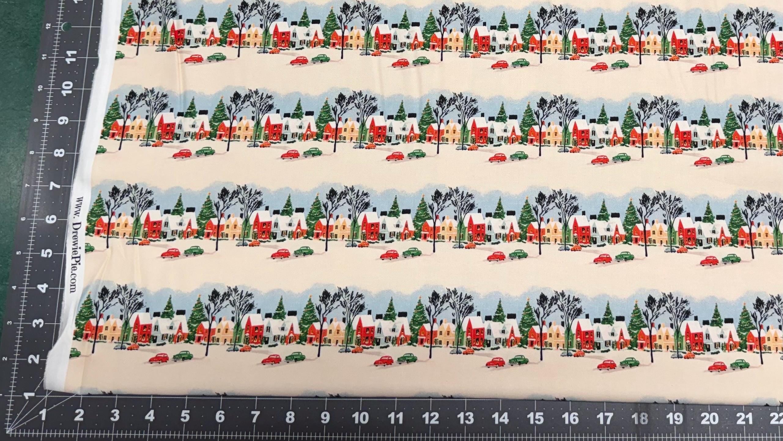 Watercolor Winter Scene Village Cotton fabric 100% Cotton - Drewie Pie Fabrics