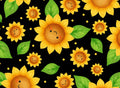 Sunflowers on Black Cotton fabric Continuous cuts- 100% Cotton by Drewie Pie Fabrics