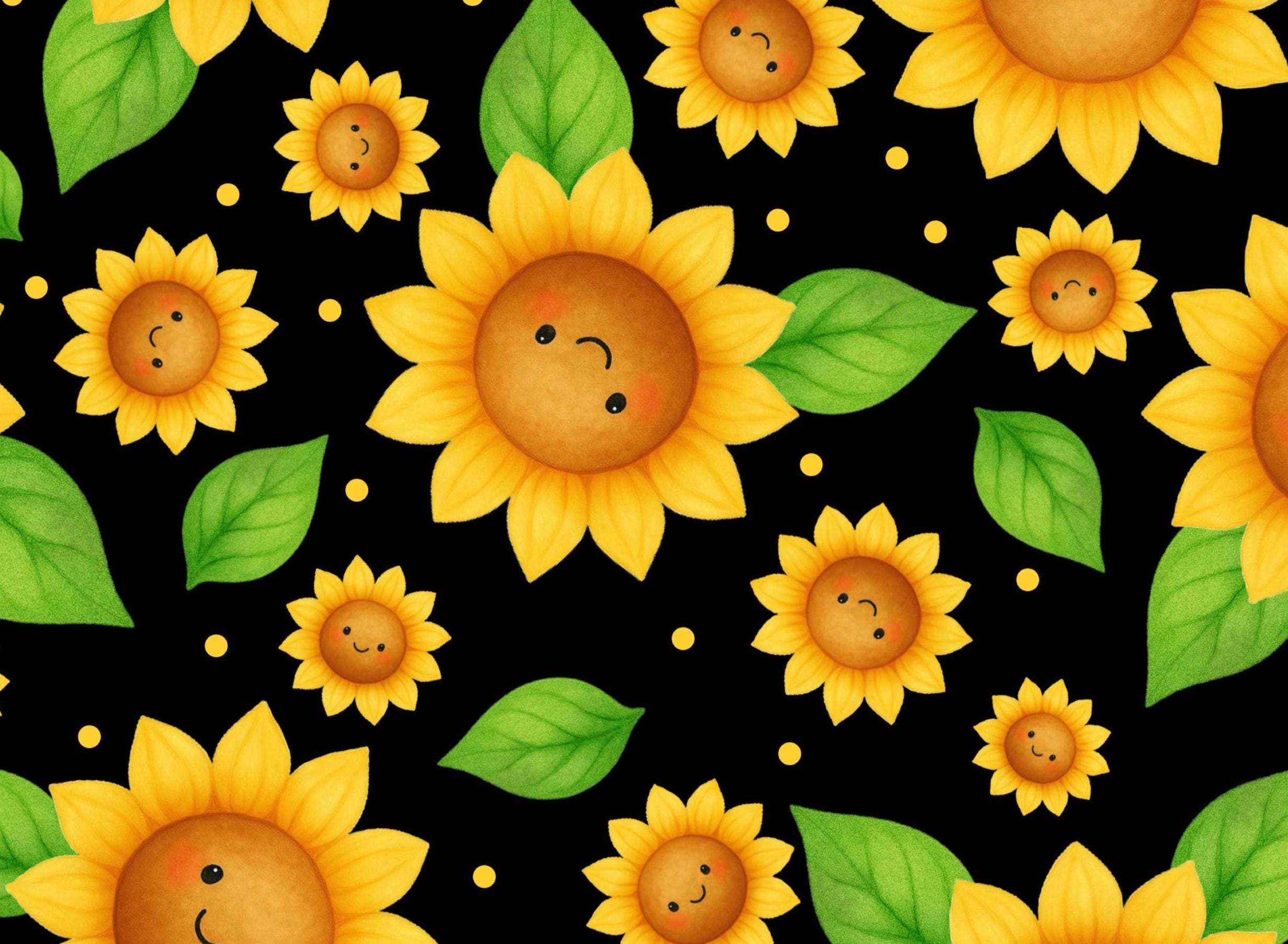 Sunflowers on Black Cotton fabric Continuous cuts- 100% Cotton by Drewie Pie Fabrics