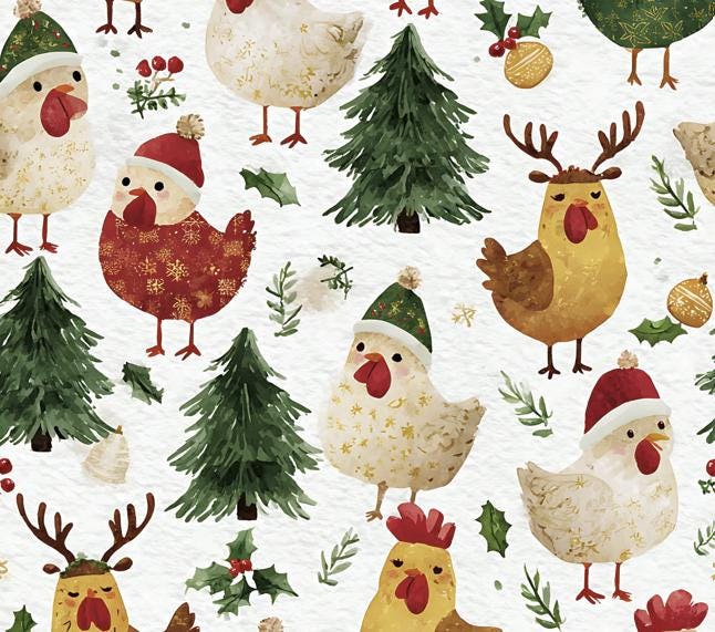 Christmas Chicken Santa Cotton Fabric - 100% Cotton - Drewie Pie Fabrics